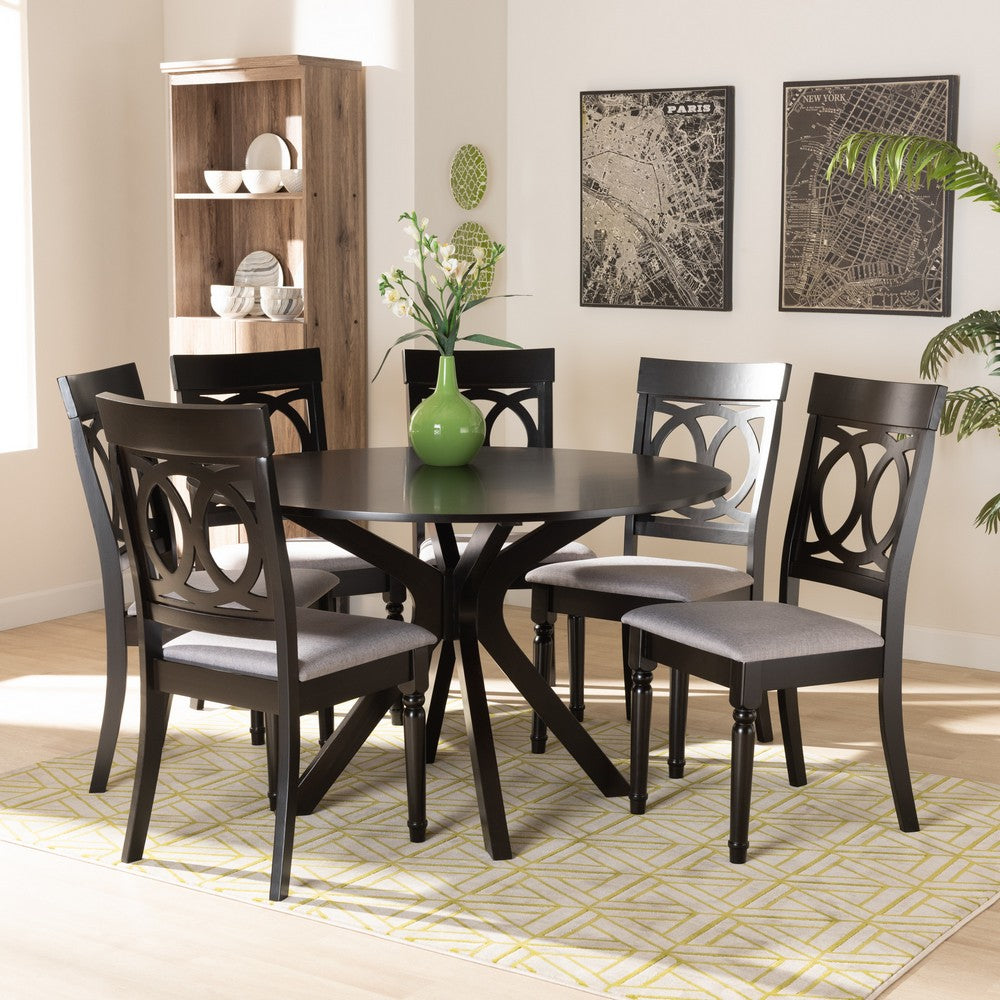 Baxton Studio - Jessie Dining Set in Grey/Dark Brown - Jessie-Grey/Dark Brown-7PC Dining Set view 7