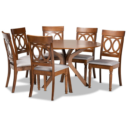 Baxton Studio - Jessie Dining Set in Grey/Walnut Brown - Jessie-Grey/Walnut-7PC Dining Set view 1