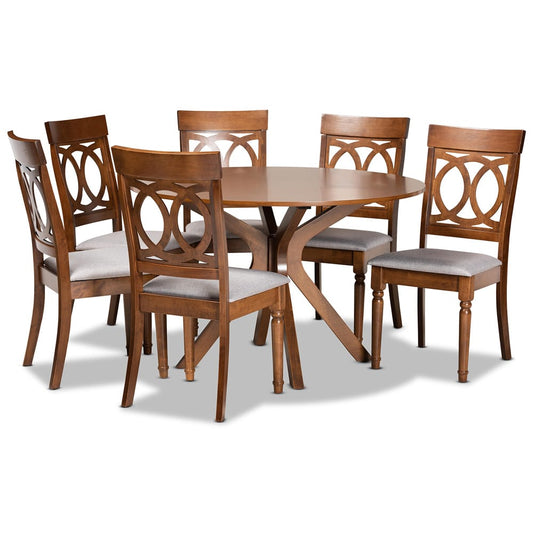 Baxton Studio - Jessie Dining Set in Grey/Walnut Brown - Jessie-Grey/Walnut-7PC Dining Set view 1