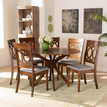 Baxton Studio - Jessie Dining Set in Grey/Walnut Brown - Jessie-Grey/Walnut-7PC Dining Set view 7