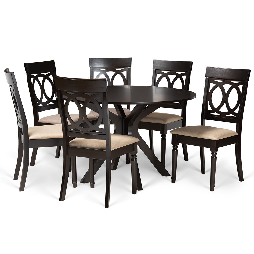 Baxton Studio - Jessie Dining Set in Sand/dark brown - Jessie-Sand/Dark Brown-7PC Dining Set view 1