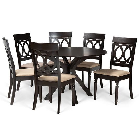 Baxton Studio - Jessie Dining Set in Sand/dark brown - Jessie-Sand/Dark Brown-7PC Dining Set view 1