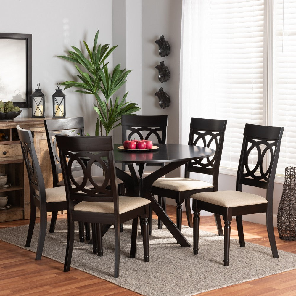 Baxton Studio - Jessie Dining Set in Sand/dark brown - Jessie-Sand/Dark Brown-7PC Dining Set view 7