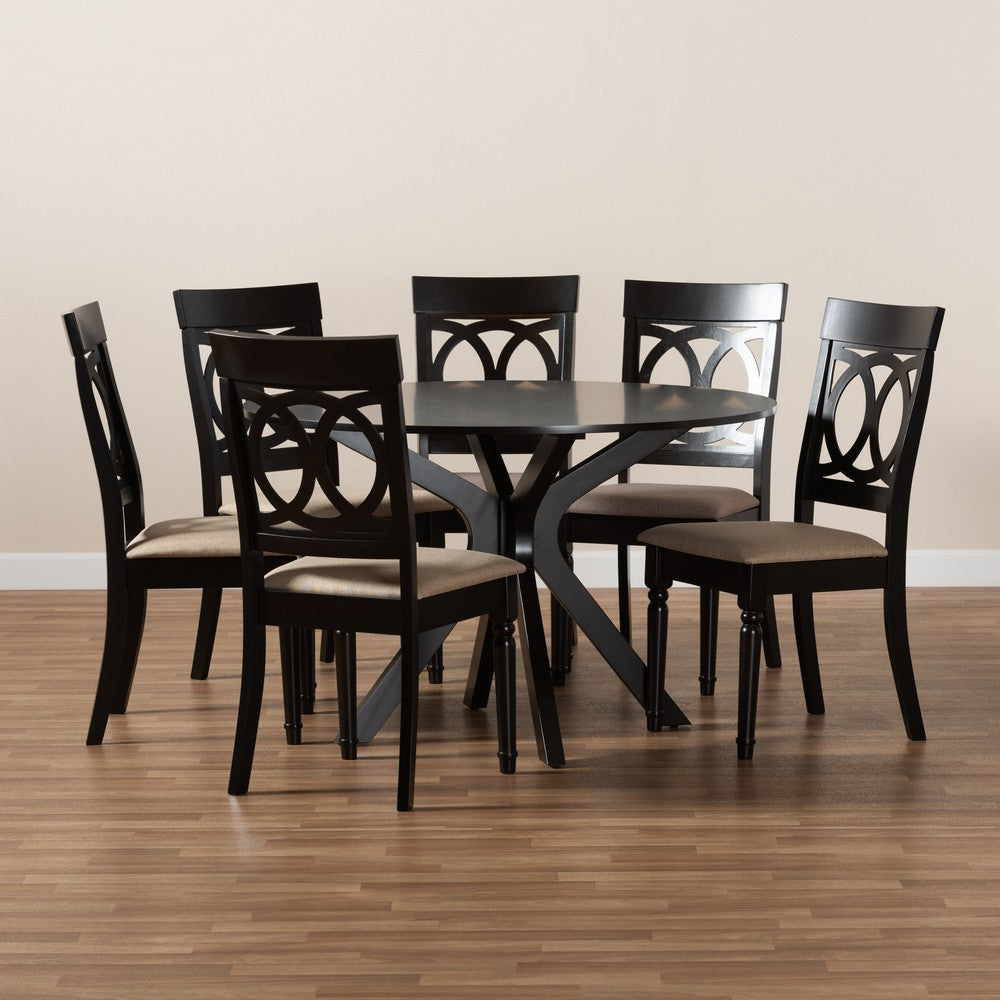 Baxton Studio - Jessie Dining Set in Sand/dark brown - Jessie-Sand/Dark Brown-7PC Dining Set view 8