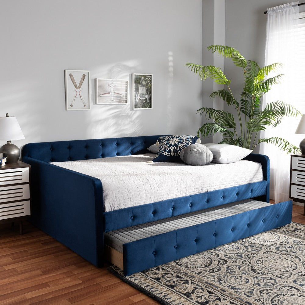 Baxton Studio - Jona Full Size Daybed with Trundle in Navy Blue - CF9183-Navy Blue-Daybed-F/T view 8