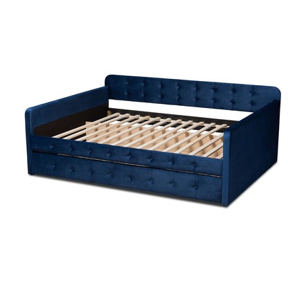 Baxton Studio - Jona Queen Size Daybed with Trundle in Navy Blue - CF9183-Navy Blue-Daybed-Q/T view 4