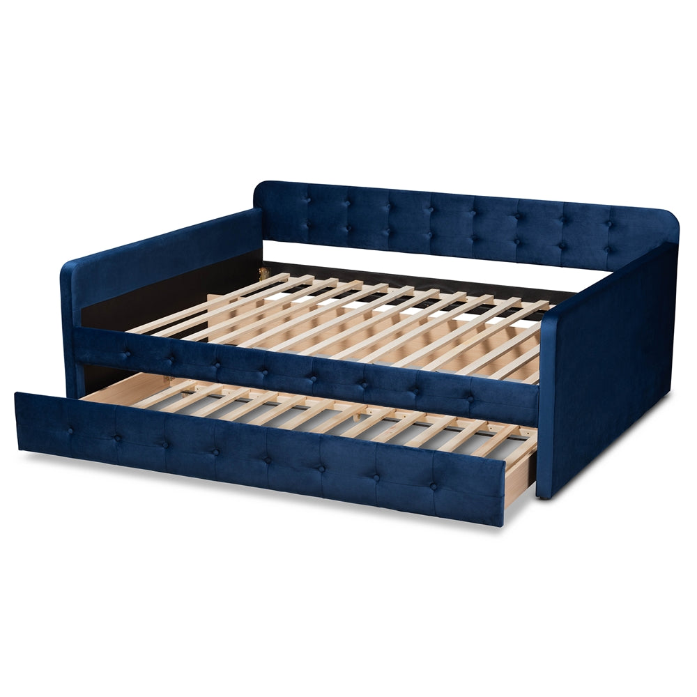 Baxton Studio - Jona Queen Size Daybed with Trundle in Navy Blue - CF9183-Navy Blue-Daybed-Q/T view 5