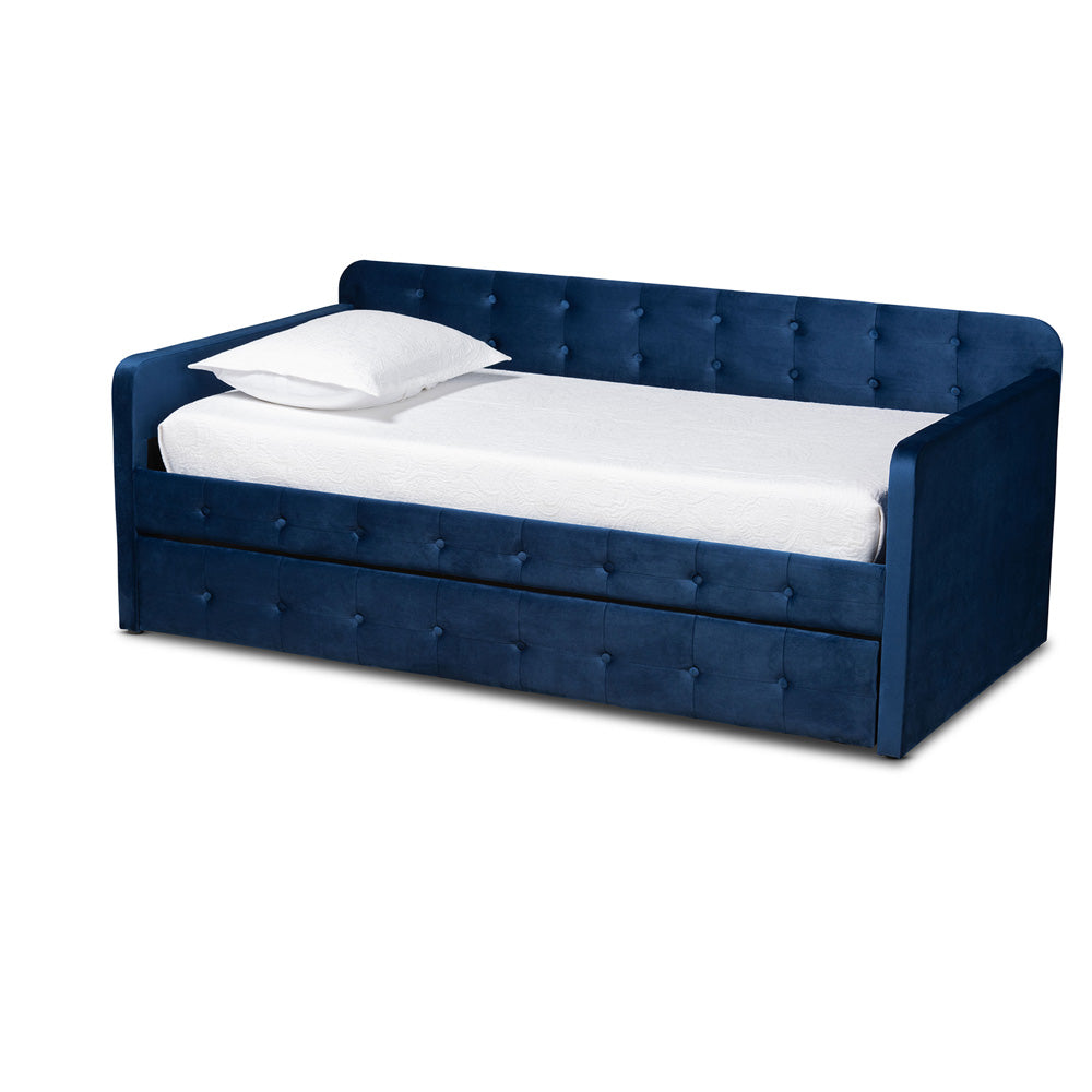 Baxton Studio - Jona Twin Size Daybed with Trundle in Navy Blue - CF9183-Navy Blue-Daybed-T/T view 1
