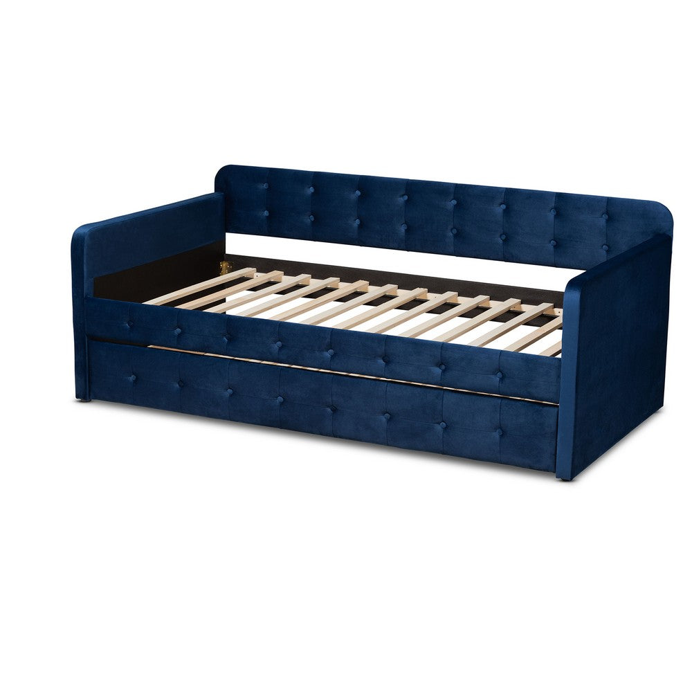 Baxton Studio - Jona Twin Size Daybed with Trundle in Navy Blue - CF9183-Navy Blue-Daybed-T/T view 4
