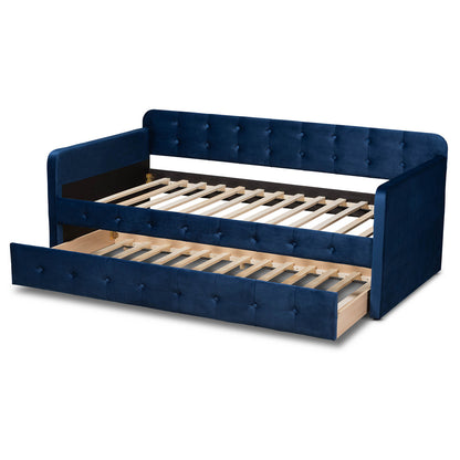 Baxton Studio - Jona Twin Size Daybed with Trundle in Navy Blue - CF9183-Navy Blue-Daybed-T/T view 5