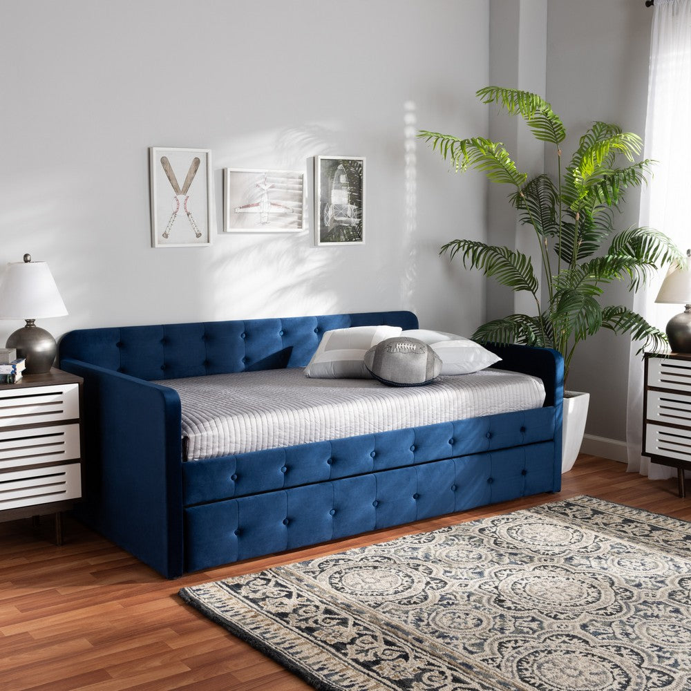 Baxton Studio - Jona Twin Size Daybed with Trundle in Navy Blue - CF9183-Navy Blue-Daybed-T/T view 7