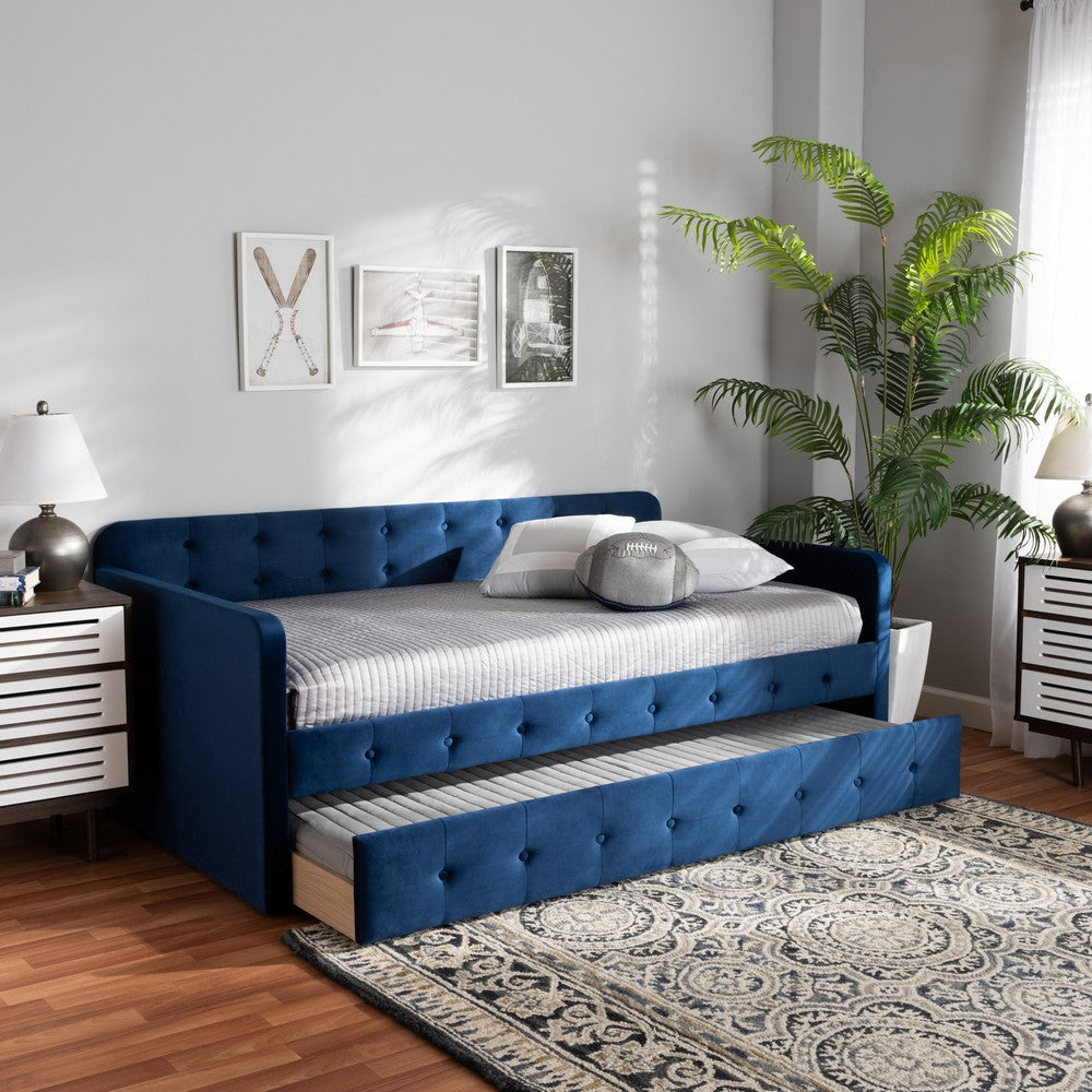 Baxton Studio - Jona Twin Size Daybed with Trundle in Navy Blue - CF9183-Navy Blue-Daybed-T/T view 8