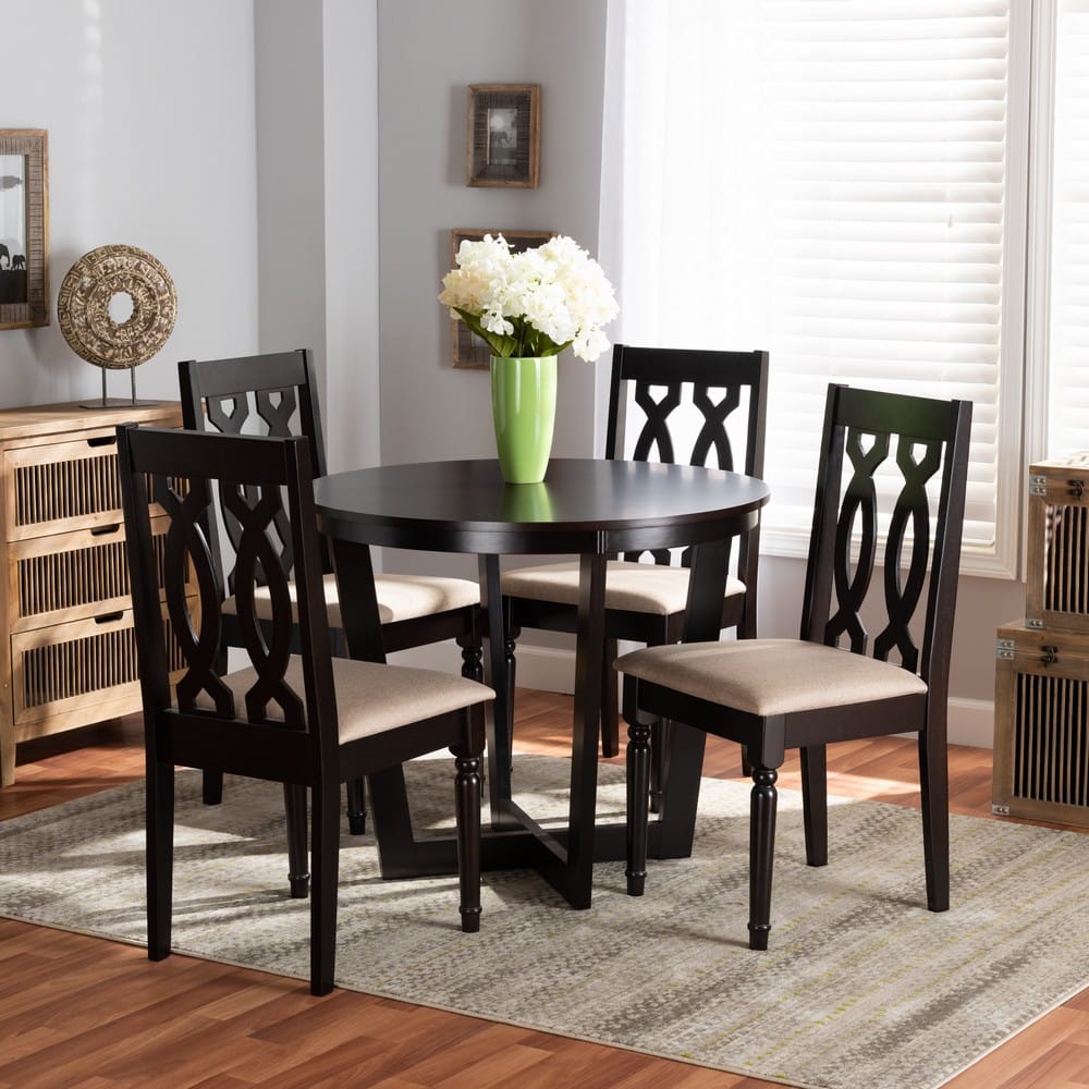 Baxton Studio - Julie Dining Set in Sand/dark brown - Julie-Sand/Dark Brown-5PC Dining Set view 7