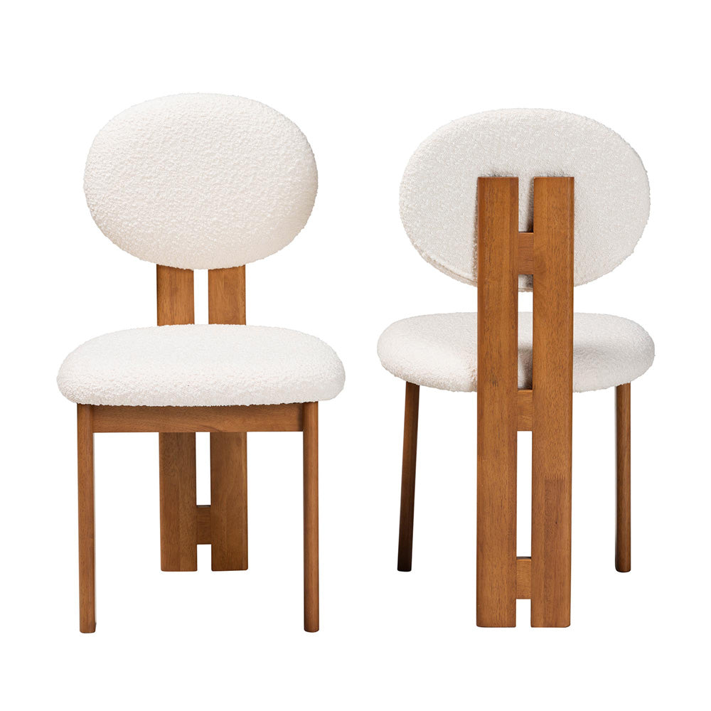 Baxton Studio - Kacela Set of 2 Dining Chairs in Cream/Walnut Brown - BBT5490-Walnut/Maya Cream-DC view 2