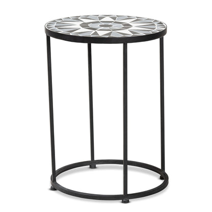 Baxton Studio - Kaden Outdoor End Table in Black/White - H01-104348 Mosaic Side Table view 1