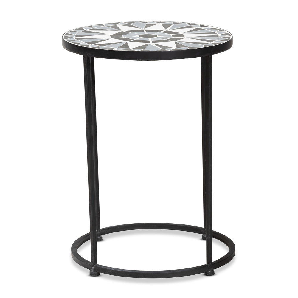Baxton Studio - Kaden Outdoor End Table in Black/White - H01-104348 Mosaic Side Table view 2