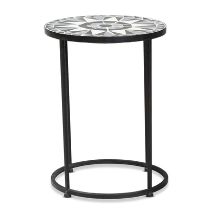 Baxton Studio - Kaden Outdoor End Table in Black/White - H01-104348 Mosaic Side Table view 2