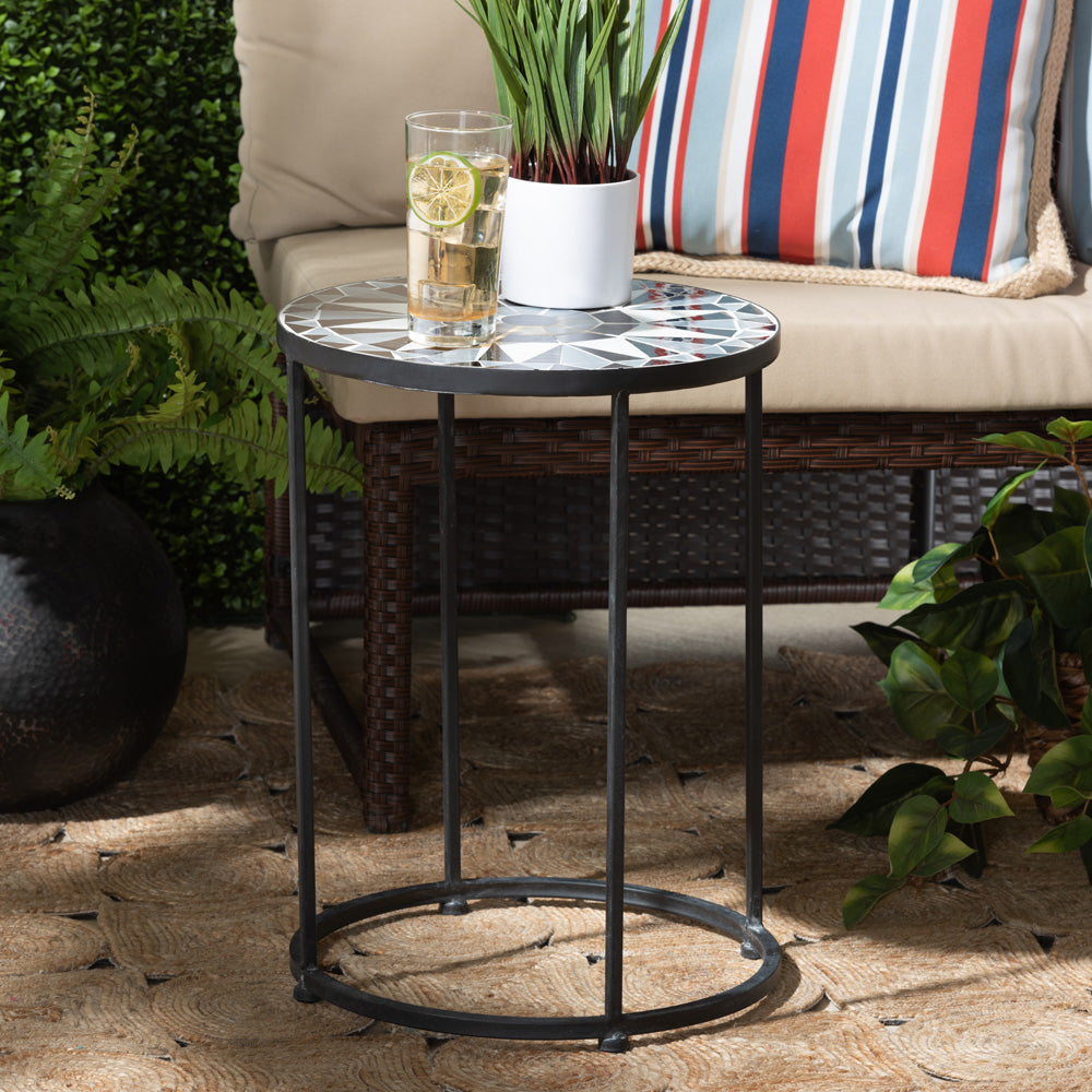 Baxton Studio - Kaden Outdoor End Table in Black/White - H01-104348 Mosaic Side Table view 5