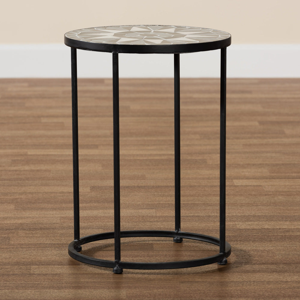 Baxton Studio - Kaden Outdoor End Table in Black/White - H01-104348 Mosaic Side Table view 6
