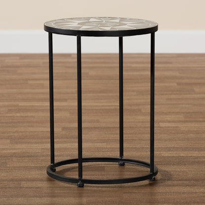 Baxton Studio - Kaden Outdoor End Table in Black/White - H01-104348 Mosaic Side Table view 6