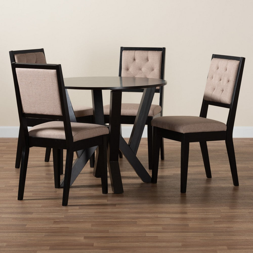 Baxton Studio - Kai Dining Set in Beige/Dark Brown - Kai-Sand/Dark Brown-5PC Dining Set view 9