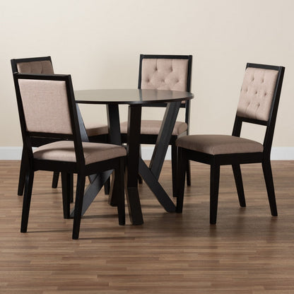 Baxton Studio - Kai Dining Set in Beige/Dark Brown - Kai-Sand/Dark Brown-5PC Dining Set view 9