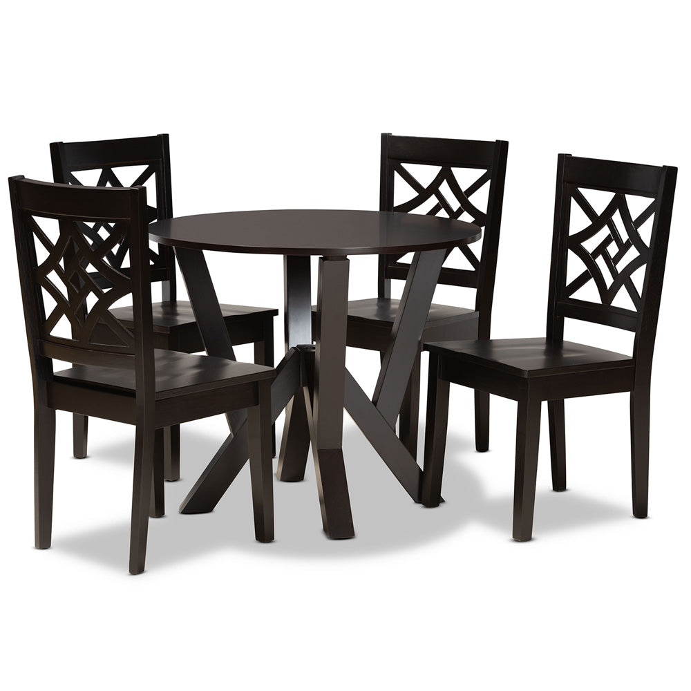 Baxton Studio - Kaila Dining Set in Dark Brown - Kaila-Dark Brown-5PC Dining Set view 1