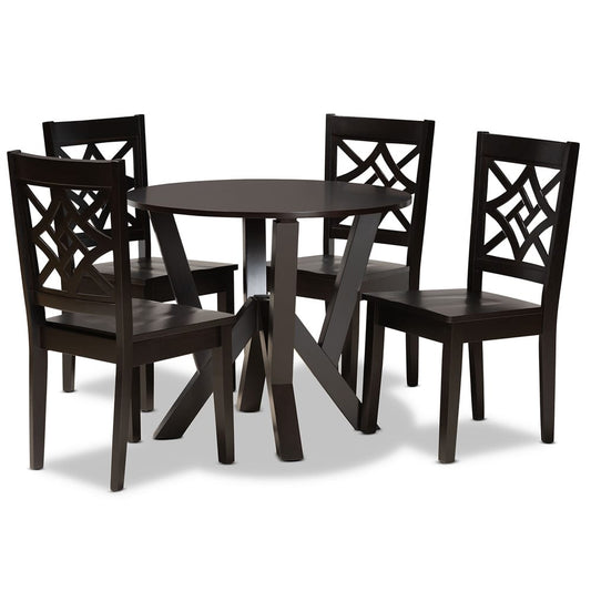 Baxton Studio - Kaila Dining Set in Dark Brown - Kaila-Dark Brown-5PC Dining Set view 1