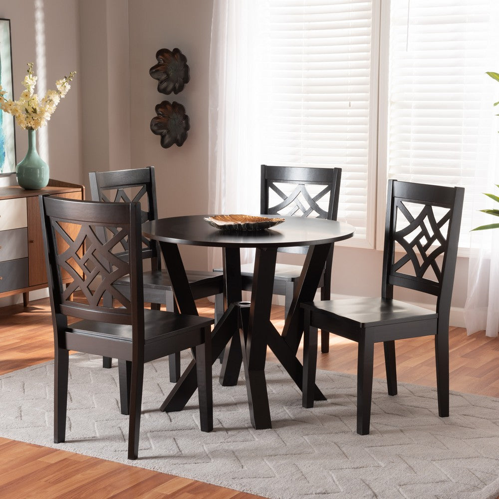 Baxton Studio - Kaila Dining Set in Dark Brown - Kaila-Dark Brown-5PC Dining Set view 7