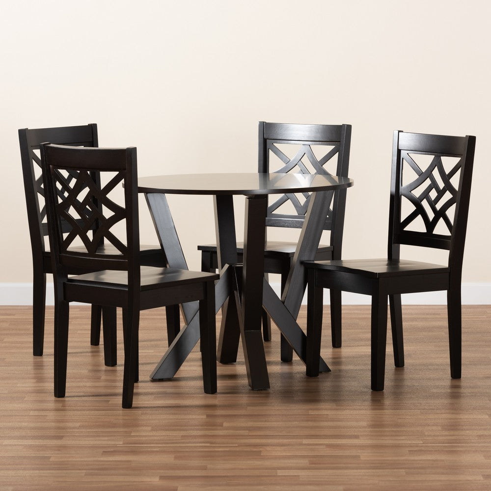 Baxton Studio - Kaila Dining Set in Dark Brown - Kaila-Dark Brown-5PC Dining Set view 8