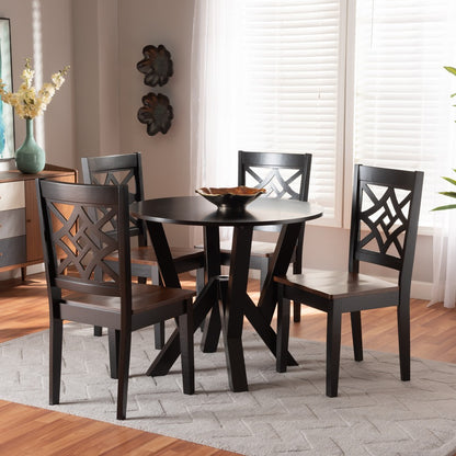 Baxton Studio - Kaila Dining Set in Dark Brown/Walnut Brown - Kaila-Dark Brown/Walnut-5PC Dining Set view 7