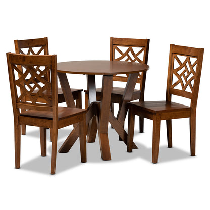 Baxton Studio - Kaila Dining Set in Walnut Brown - Kaila-Walnut-5PC Dining Set view 1