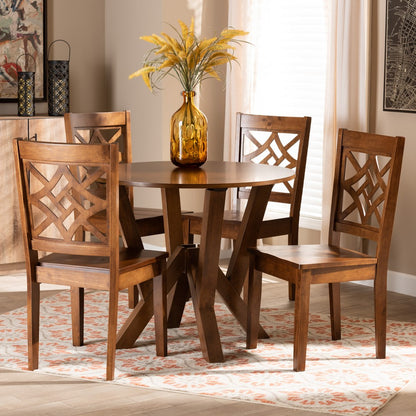 Baxton Studio - Kaila Dining Set in Walnut Brown - Kaila-Walnut-5PC Dining Set view 7