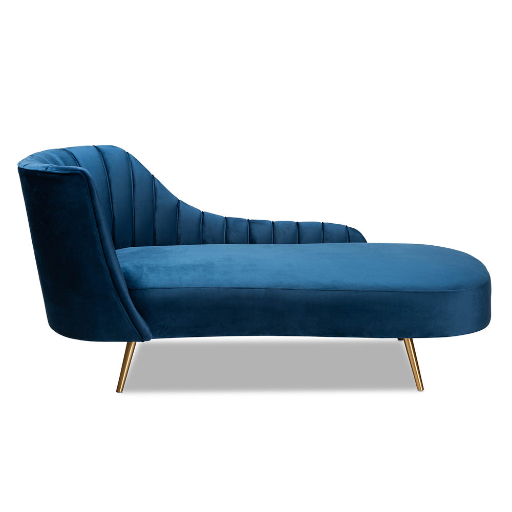 Baxton Studio - Kailyn Chaise in Navy blue/gold - TSF-6720-Navy Blue Velvet/Gold-Chaise view 2
