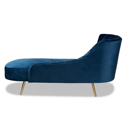 Baxton Studio - Kailyn Chaise in Navy blue/gold - TSF-6720-Navy Blue Velvet/Gold-Chaise view 4