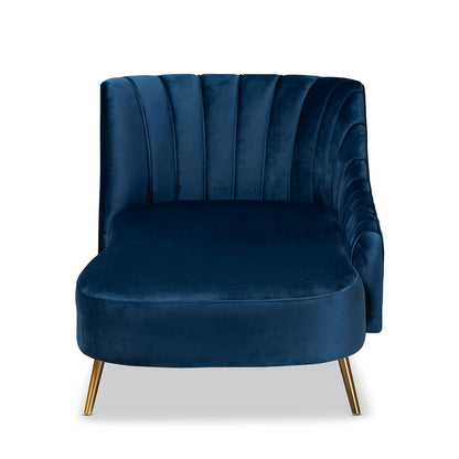 Baxton Studio - Kailyn Chaise in Navy blue/gold - TSF-6720-Navy Blue Velvet/Gold-Chaise view 5