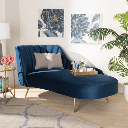 Baxton Studio - Kailyn Chaise in Navy blue/gold - TSF-6720-Navy Blue Velvet/Gold-Chaise view 8