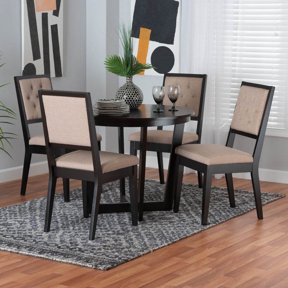 Baxton Studio - Kala Dining Set in Beige/Dark Brown - Kala-Sand/Dark Brown-5PC Dining Set view 8