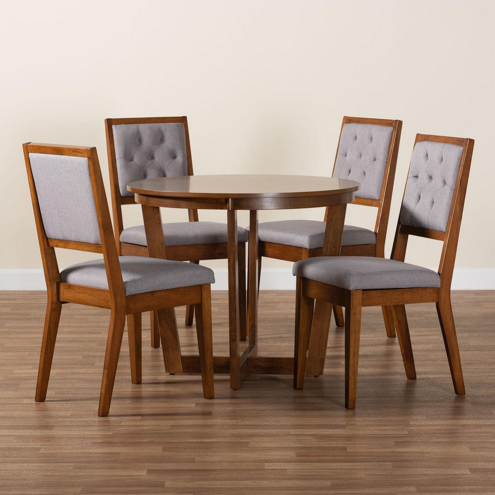Baxton Studio - Kala Dining Set in Grey/Walnut Brown - Kala-Grey/Walnut-5PC Dining Set view 9