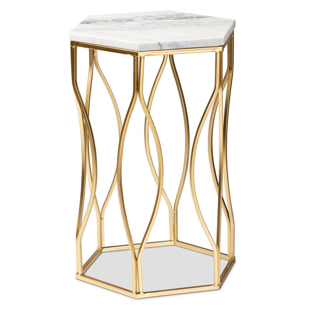 Baxton Studio - Kalena End Table in White/Gold - H01-97049-Metal/Marble Side Table view 1