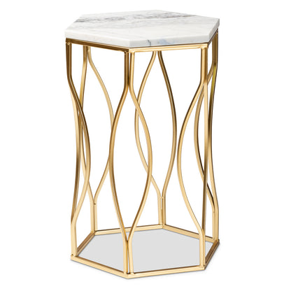 Baxton Studio - Kalena End Table in White/Gold - H01-97049-Metal/Marble Side Table view 1