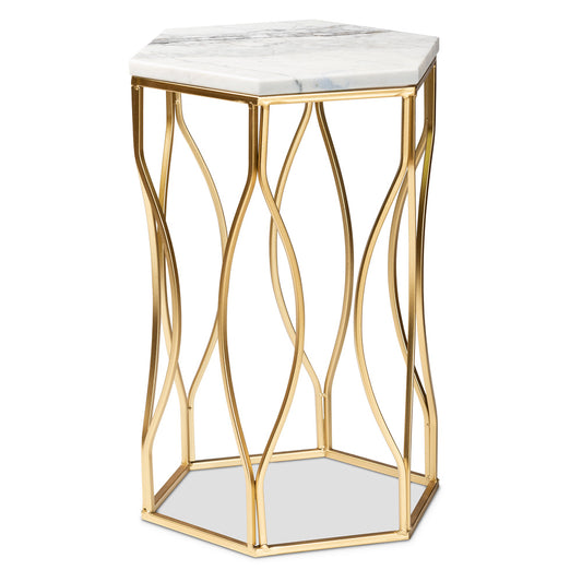 Baxton Studio - Kalena End Table in White/Gold - H01-97049-Metal/Marble Side Table view 1