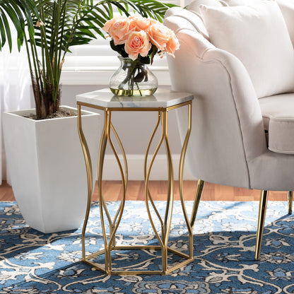 Baxton Studio - Kalena End Table in White/Gold - H01-97049-Metal/Marble Side Table view 6