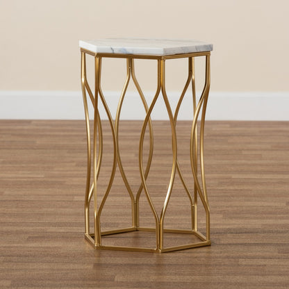 Baxton Studio - Kalena End Table in White/Gold - H01-97049-Metal/Marble Side Table view 7