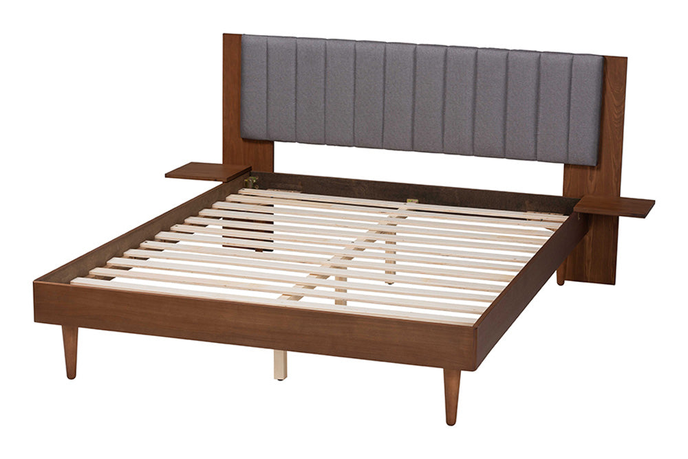 Baxton Studio - Kalista Queen Size Bed - MG-0222-1-Walnut/Dark Grey-Queen view 3