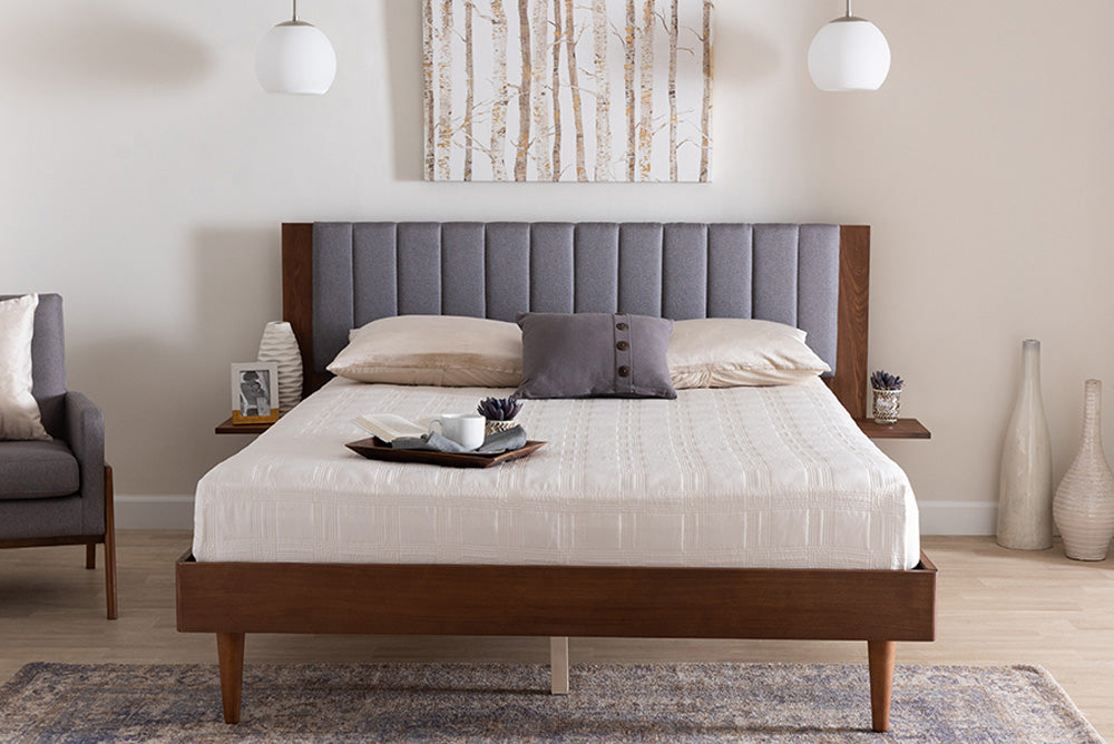 Baxton Studio - Kalista Queen Size Bed - MG-0222-1-Walnut/Dark Grey-Queen view 5