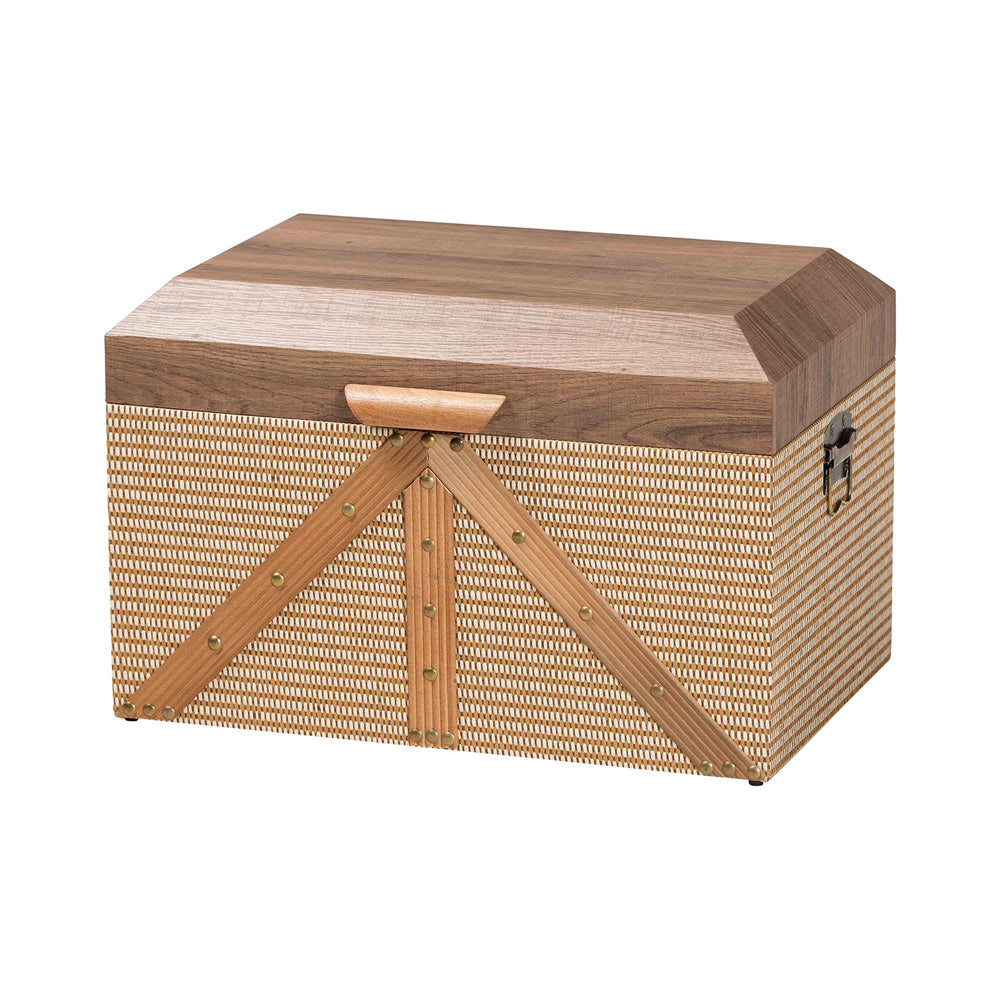 Baxton Studio - Kande Storage Trunk in Light Brown/Walnut/Bronze - JY25B018-Large-Wooden Trunk view 1