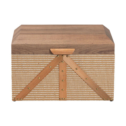 Baxton Studio - Kande Storage Trunk in Light Brown/Walnut/Bronze - JY25B018-Large-Wooden Trunk view 3