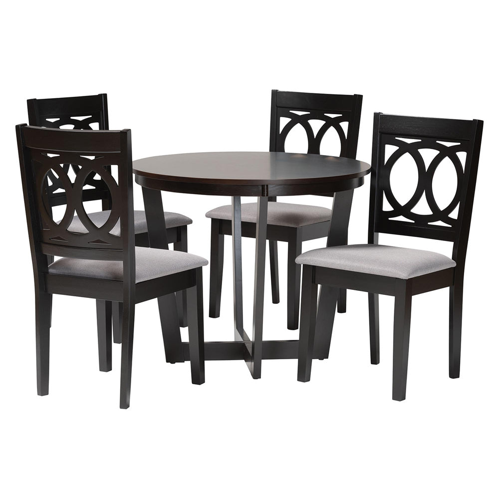 Baxton Studio - Kara Dining Set in Grey/Espresso Brown - Kara-Grey/Dark Brown-5PC Dining Set view 1