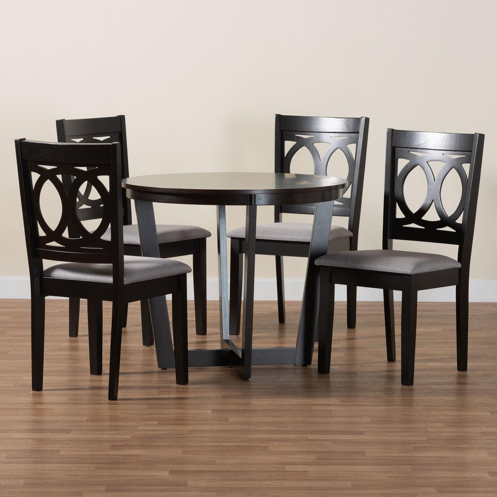 Baxton Studio - Kara Dining Set in Grey/Espresso Brown - Kara-Grey/Dark Brown-5PC Dining Set view 9